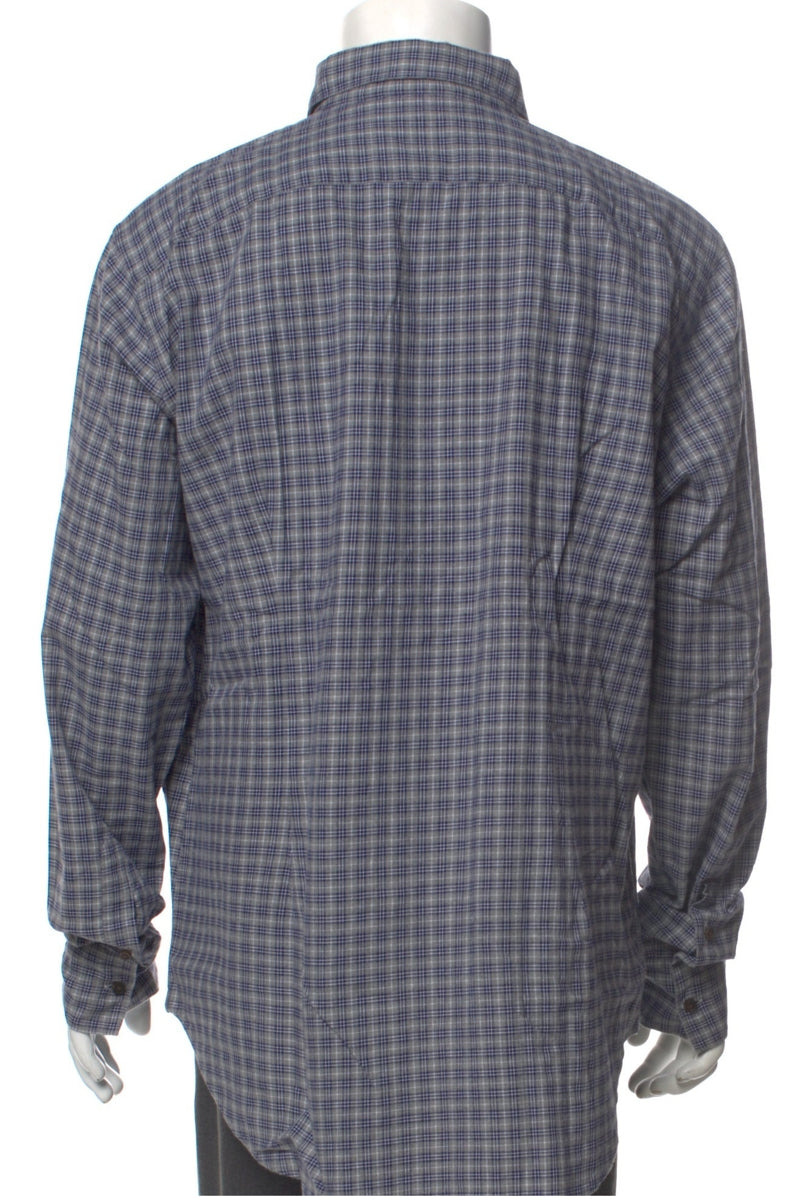 RealReal,Eleventy, Eleventy Grey/Blue Plaid Print Long Sleeve Shirt, Grey, Extra Large-50-TagXL