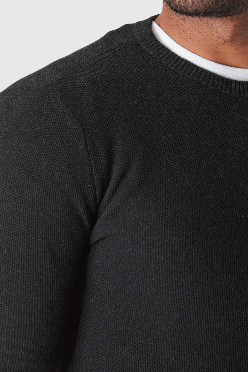 Faire,True Classic, True Classic Heather Black Pique Crew Sweater, Black, Medium-38-TagM