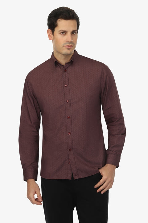Wholesale,Vustra, Vustra Maroon Maple Grove Print Organic Cotton Shirt, Purple, Medium-43-TagMLarge-45-TagL