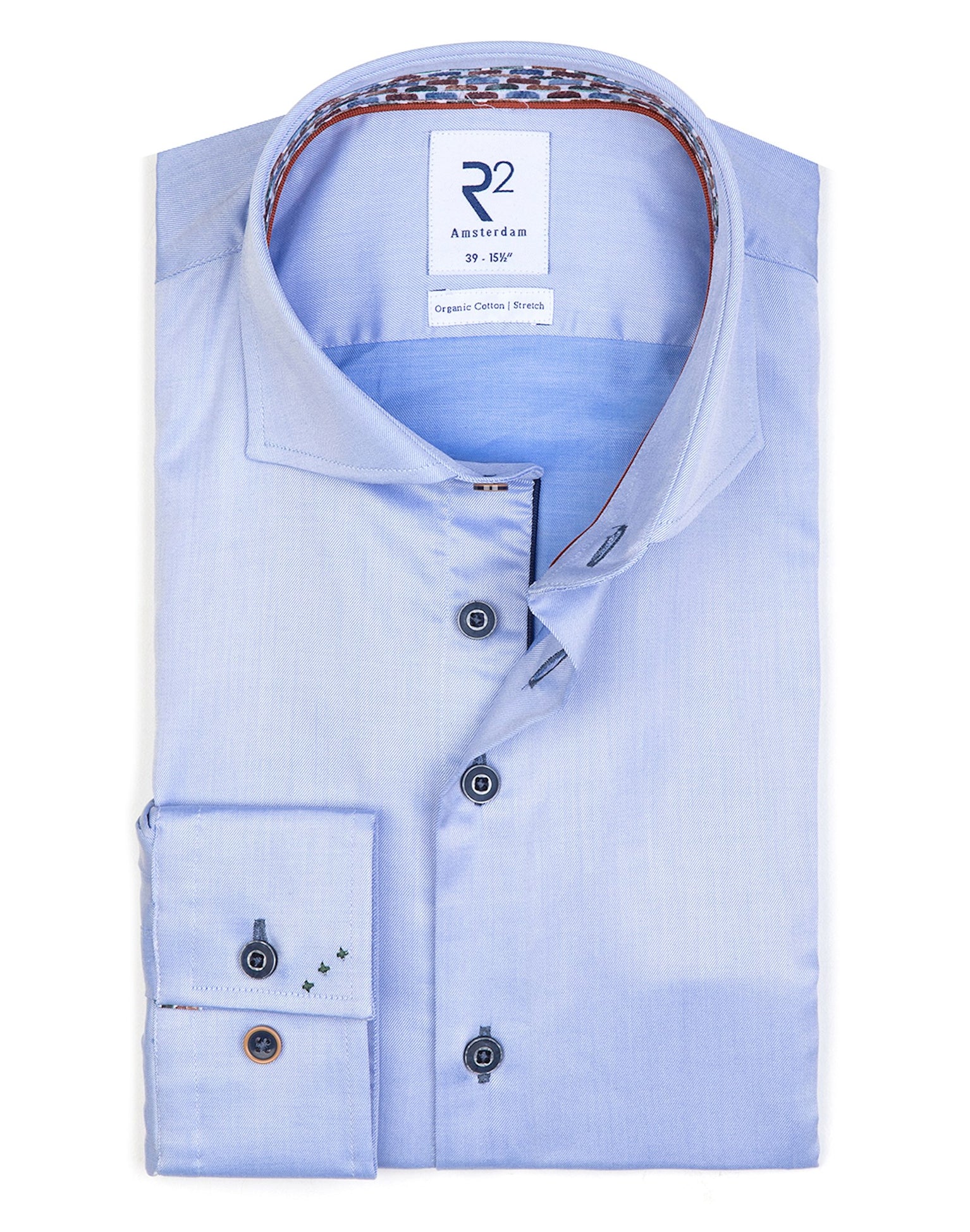 Brand Partner,R2 Amsterdam, R2 Amsterdam Light Blue 2 PLY  Long Sleeve Button Up Shirt Organic Cotton Shirt, Blue, Large-46-Tag44