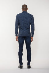 Luchiano Visconti Navy Full Zip Jacquard Sweater