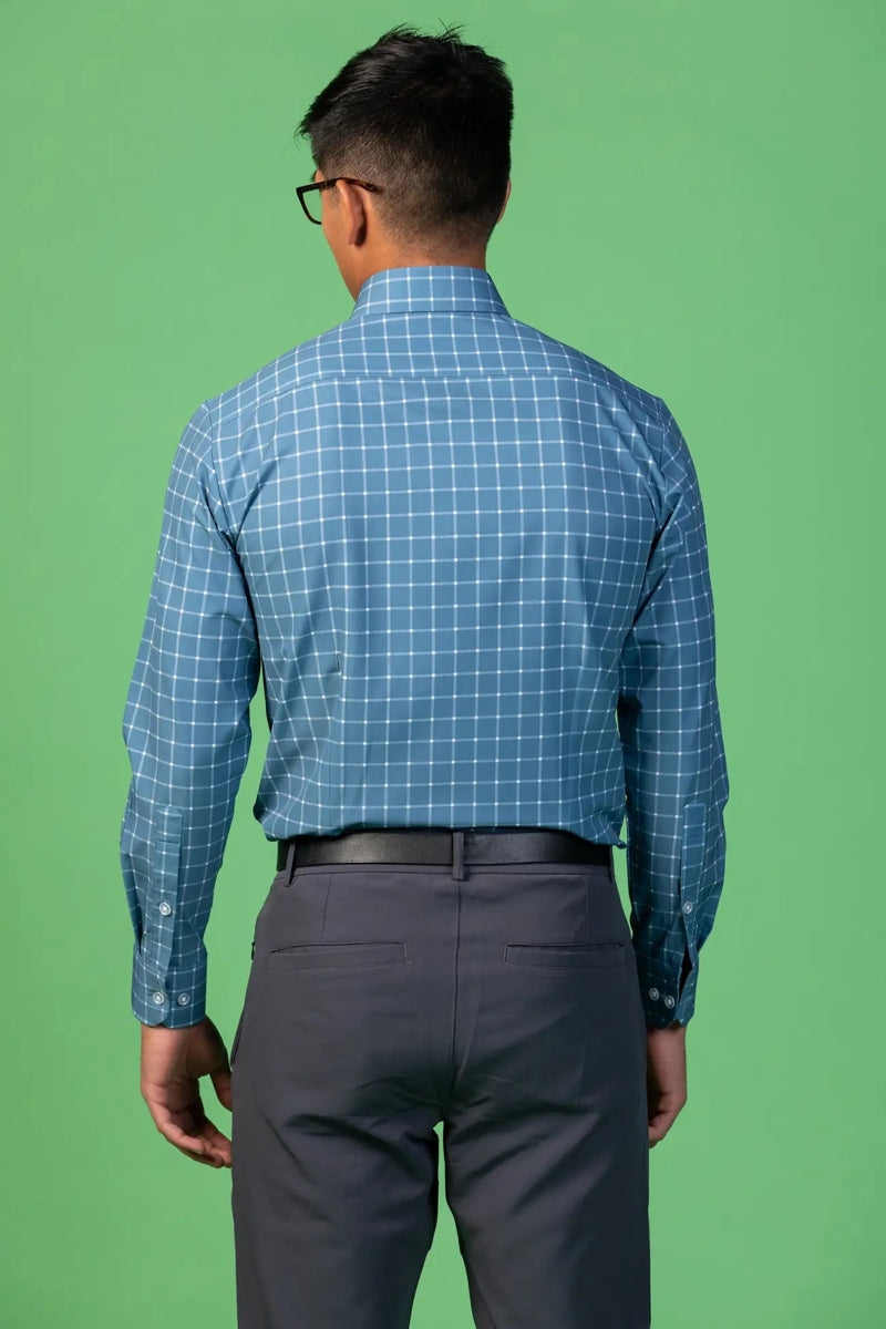 Faire,&Collar, &Collar Blue With White Plaid  Slim Fit Button Up Shirt, Blue, Medium-42-TagLSmall-39-TagSSmall-40-TagM