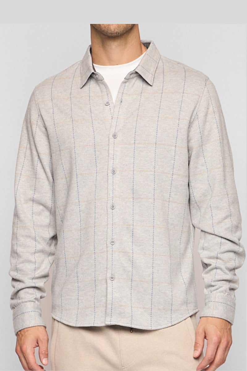 Wholesale,Fundamental Coast, Fundamental Coast Lt Grey Plaid Brushed Knit Flannel Shirt, Grey, Medium-43-TagMLarge-46-TagLExtra Large-50-TagXL