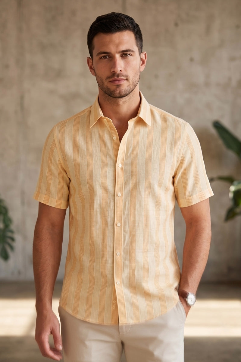 Brand Partner,Stitch Note, Stitch Note Orange Yarn Dyed Stripe The Redford Wide Interwoven Shirt, Orange, Large-45-TagLExtra Large-47-TagXLExtra Extra Large-49-TagXXLMedium-43-TagMSmall-41-TagS