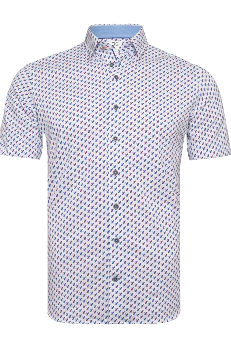 Direct From Brand,R2 Amsterdam, R2 Amsterdam Multicolor Conversational Print Knitted Short Sleeve Button Up Shirt, White, Medium-42-Tag39Medium-43-Tag40Large-44-Tag41Extra Large-48-Tag43Large-46-Tag42