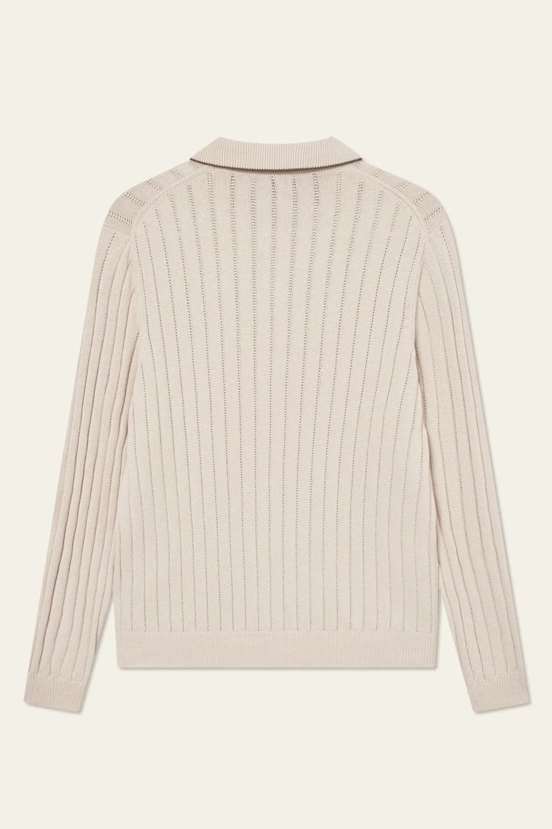 Wholesale,Les Deux, Les Deux Ivory Knit Stripe Textured Polo, Cream, Small-48-TagS