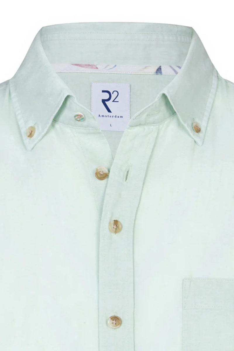 Direct From Brand,R2 Amsterdam, R2 Amsterdam Light Green Linen Blend Shirt, Green, Medium-42-TagMLarge-45-TagLExtra Large-46-TagXLExtra Large-50-TagXXLExtra Extra Extra Large-53-Tag3XL