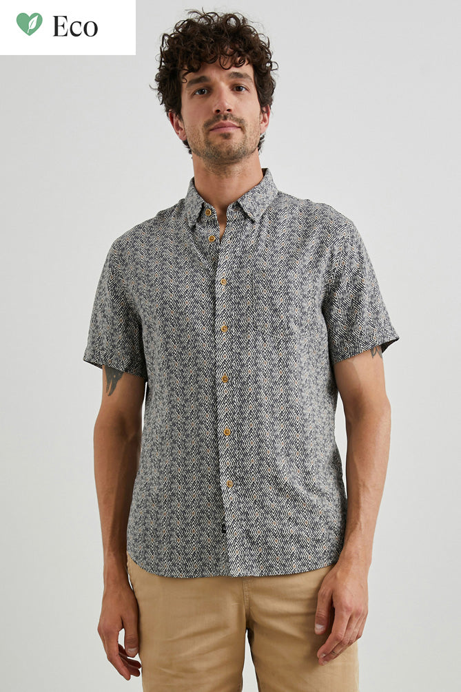 Wholesale,Rails, Rails Grey/Tan Tribal Batik Print  Short Sleeve Shirt, Grey, Small-42-TagSMedium-44-TagMLarge-46-TagLExtra Large-49-TagXLExtra Extra Large-52-TagXXL