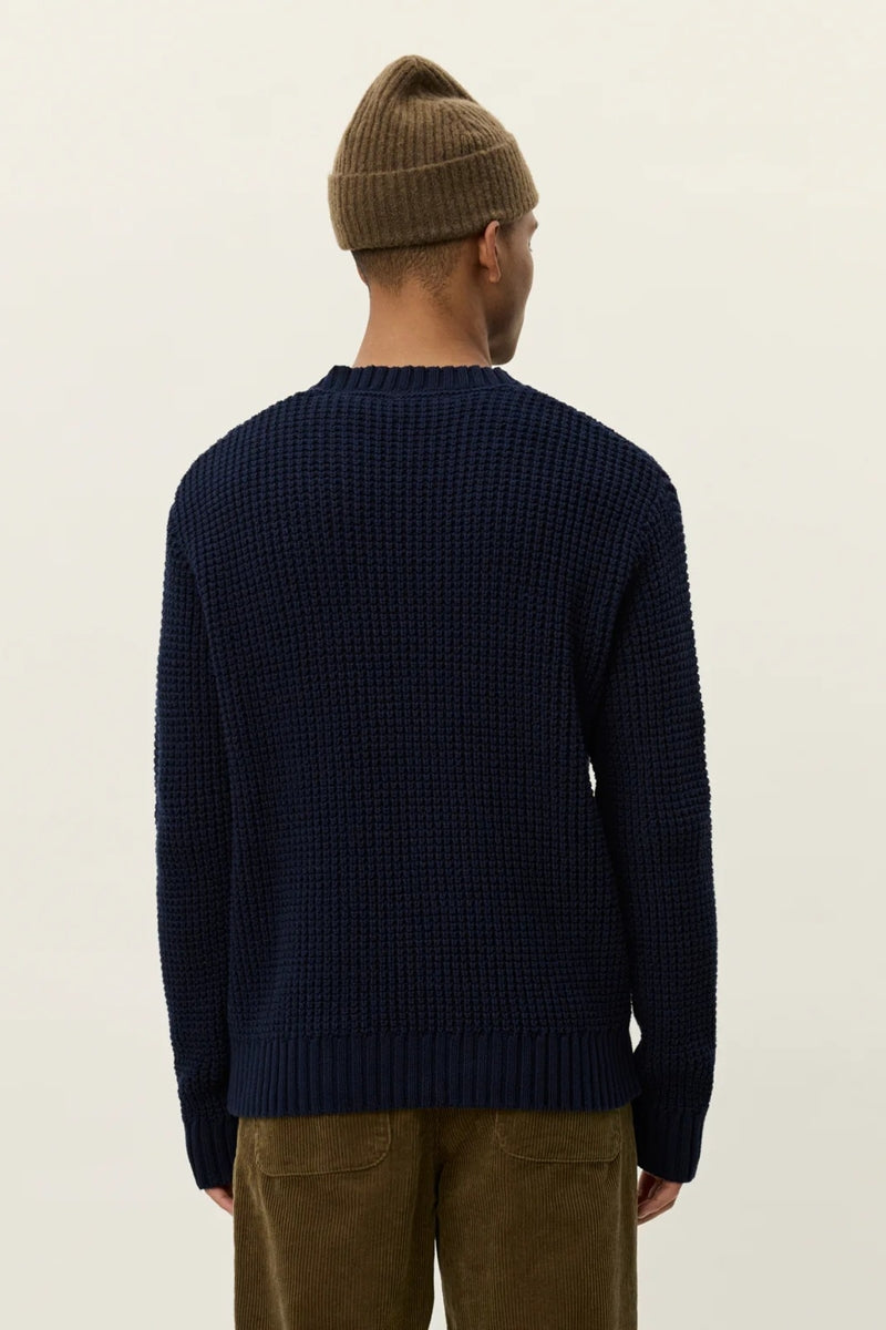 Wholesale,Les Deux, Les Deux Navy Waffle Weave Crewneck Knit Sweater, Blue, Small-46-TagS