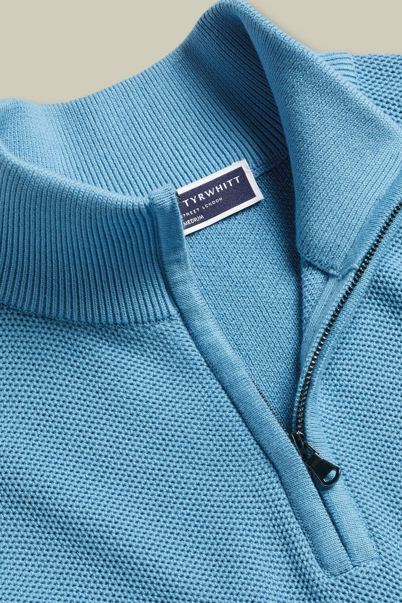 Wholesale,Charles Tyrwhitt, Charles Tyrwhitt Ocean Blue Honeycomb Textured Qtr Zip, Blue, Large-45-TagLExtra Large-48-TagXLExtra Extra Large-51-TagXXL