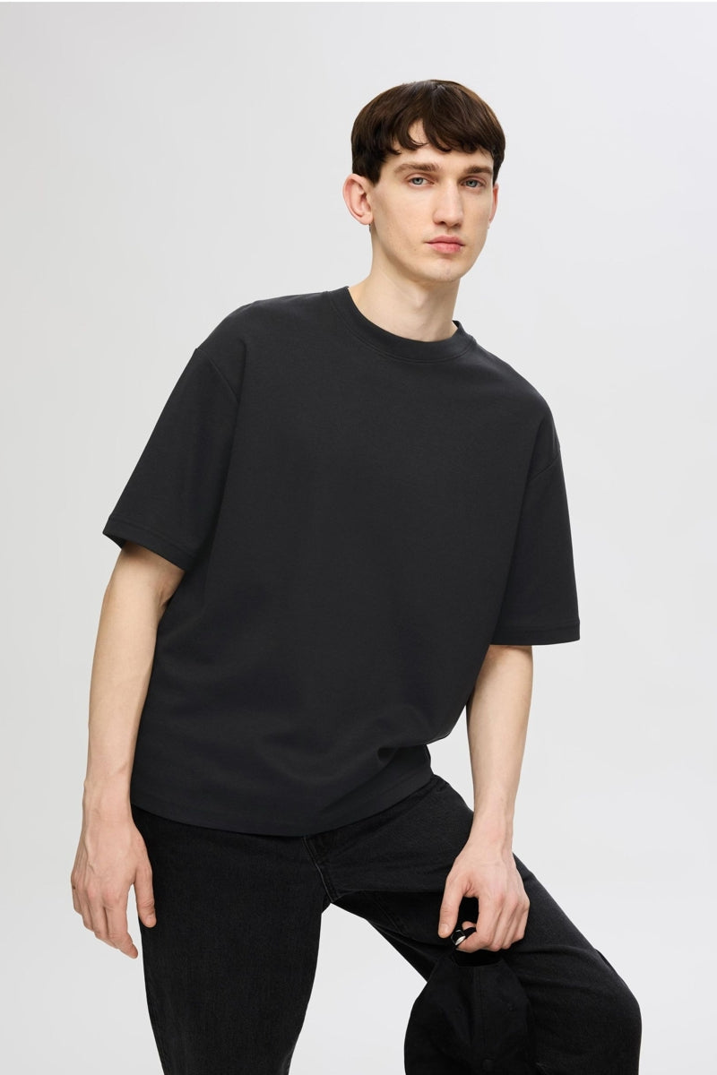 Wholesale,Selected Homme, Selected Homme Black Dropped Shoulders T-Shirt, Black, Medium-46-TagM