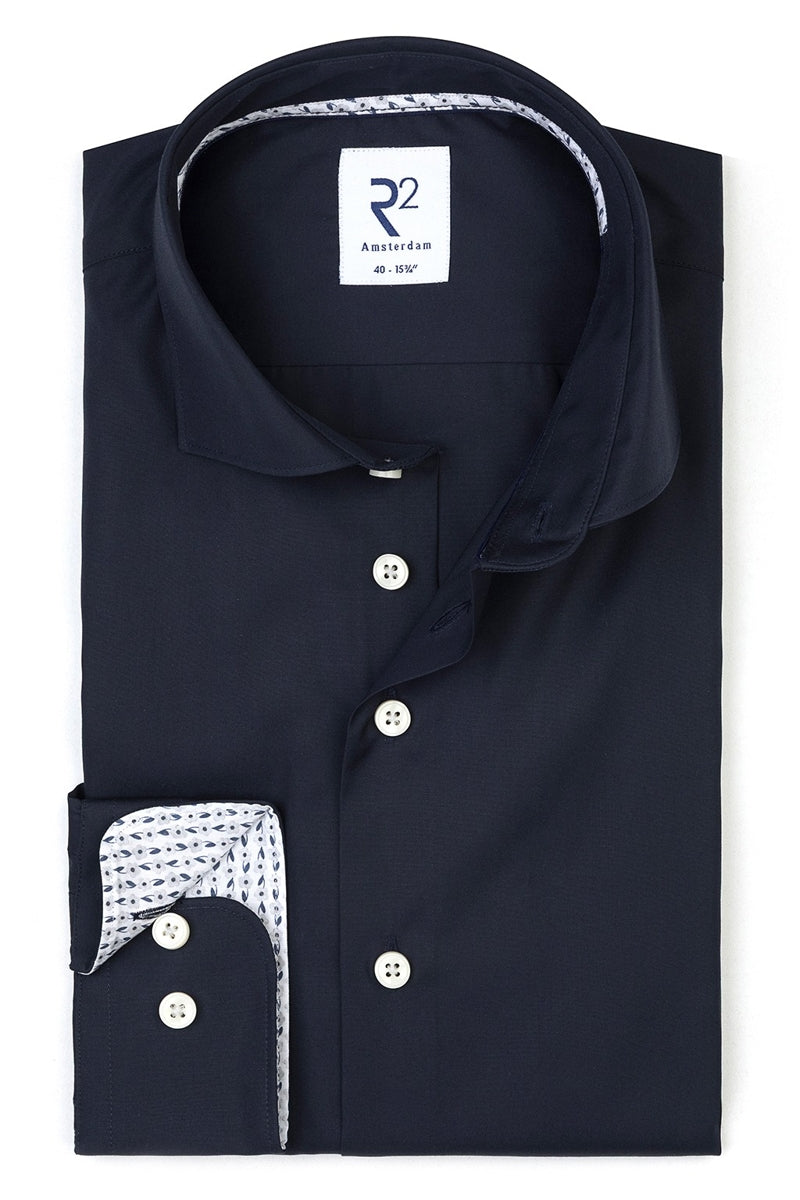Direct From Brand,R2 Amsterdam, R2 Amsterdam Navy Cotton Shirt, Blue, Medium-43-Tag40