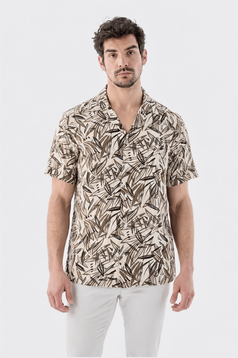 Wholesale,Jakamen, Jakamen Brown Abstract Leaf Print Shirt, Brown, Extra Small-38-TagXS