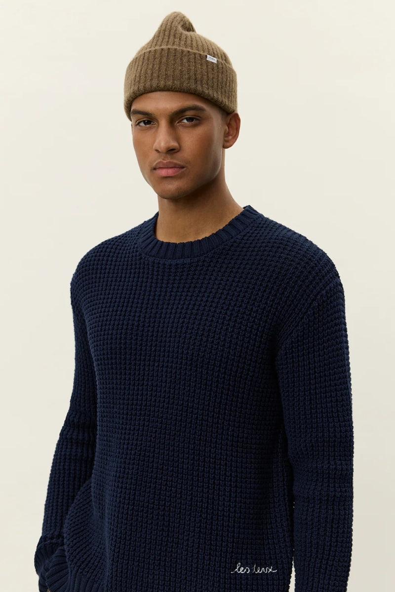 Wholesale,Les Deux, Les Deux Navy Waffle Weave Crewneck Knit Sweater, Blue, Medium-48-TagM