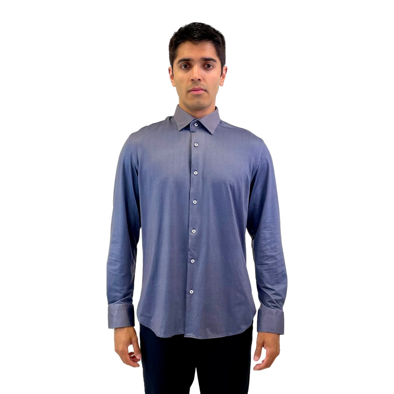 Wholesale,Luchiano Visconti, Luchiano Visconti Navy Geo Print 4 Way Stretch Long Sleeve Shirt, Blue, Small-40-TagL