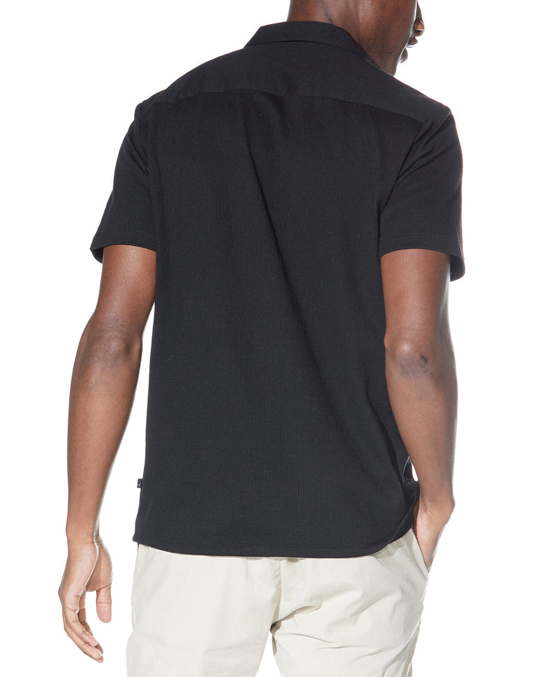 Civil Society Black Matelassé Knit Textured Short Sleeve Resort Shirt