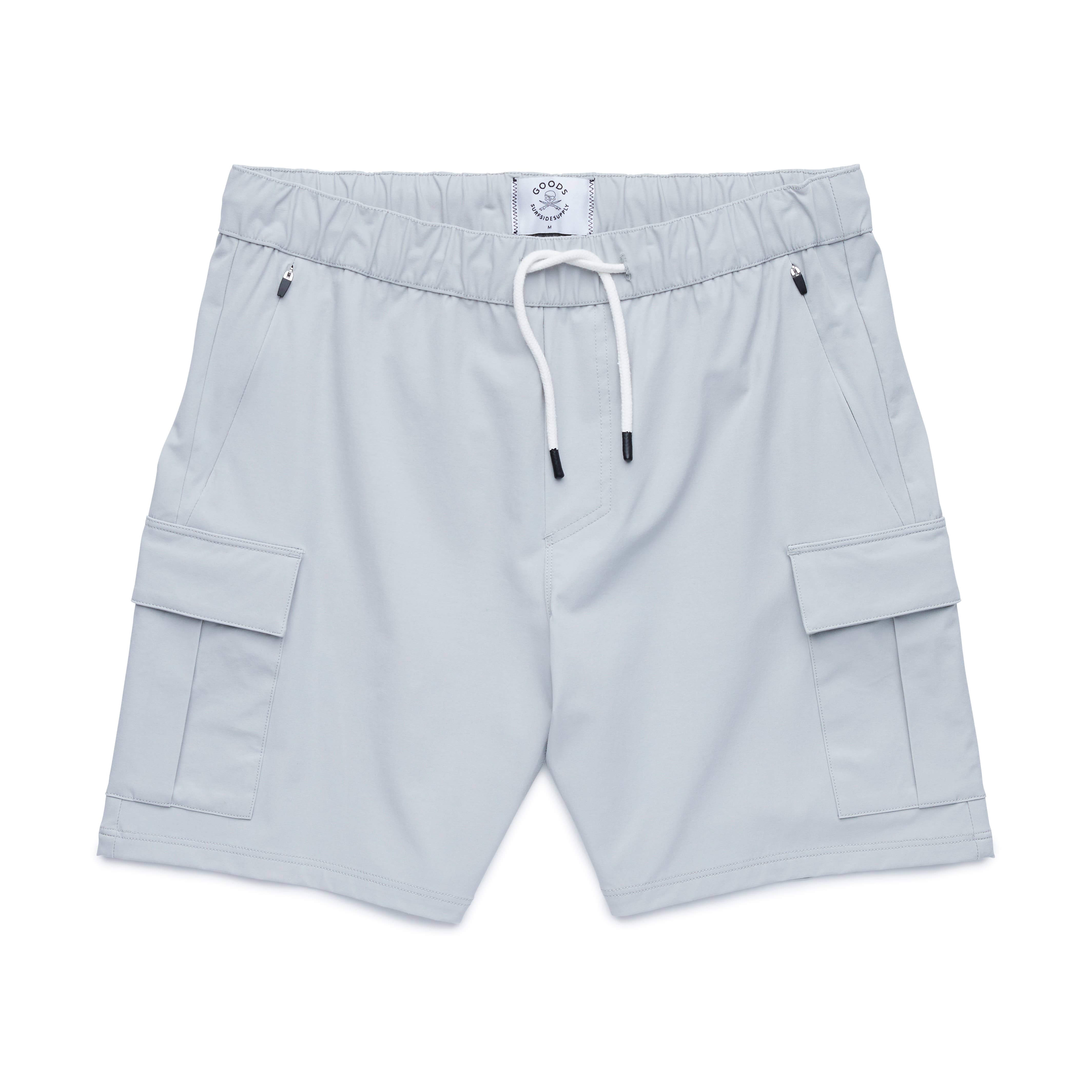 Faire,Surfside Supply, Surfside Supply Light Grey Drawstring Tech Cargo Short, Grey, 34W-7.5L-TagL
