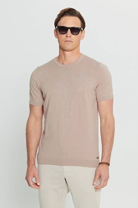 Wholesale,Altinyildiz Classics, Altinyildiz Classics Beige Knit T-shirt, Tan, Extra Large-46-TagXL