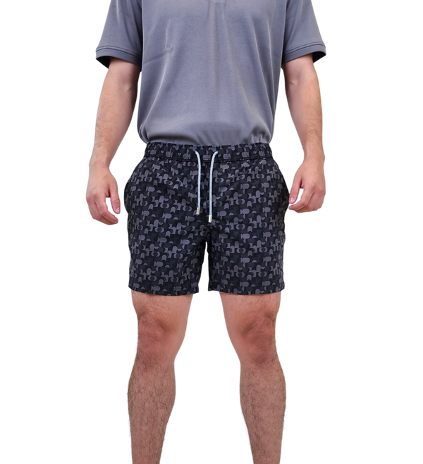 Public Beach Black Performance Geo Print 6" Shorts with Compression Liner