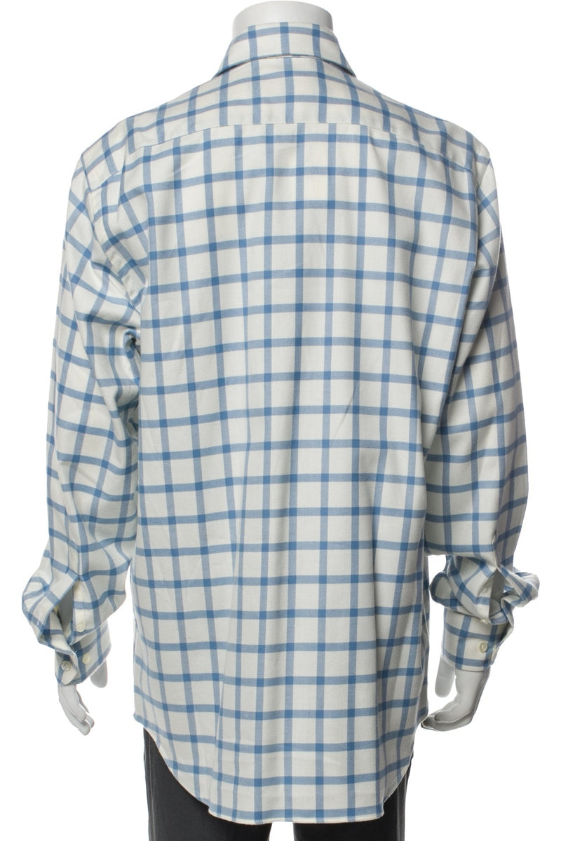 RealReal,Paul Stuart, Paul Stuart Blue/White Plaid Print Long Sleeve Dress Shirt, Blue, Large-48-TagL