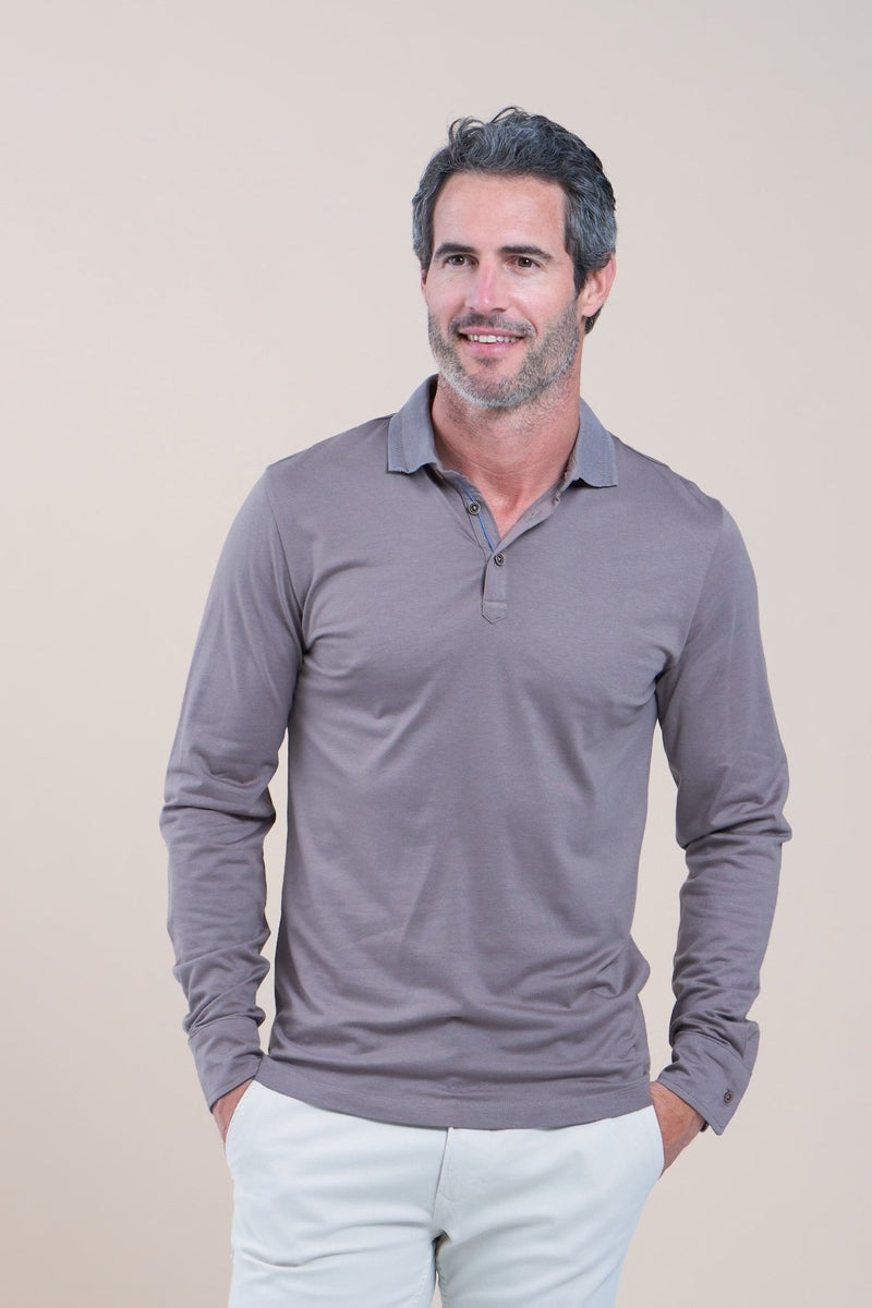 Direct From Brand,R2 Amsterdam, R2 Amsterdam Beige Jersey Polo with Contrast Paisley Print, Tan, Extra Extra Large-45-TagXXL