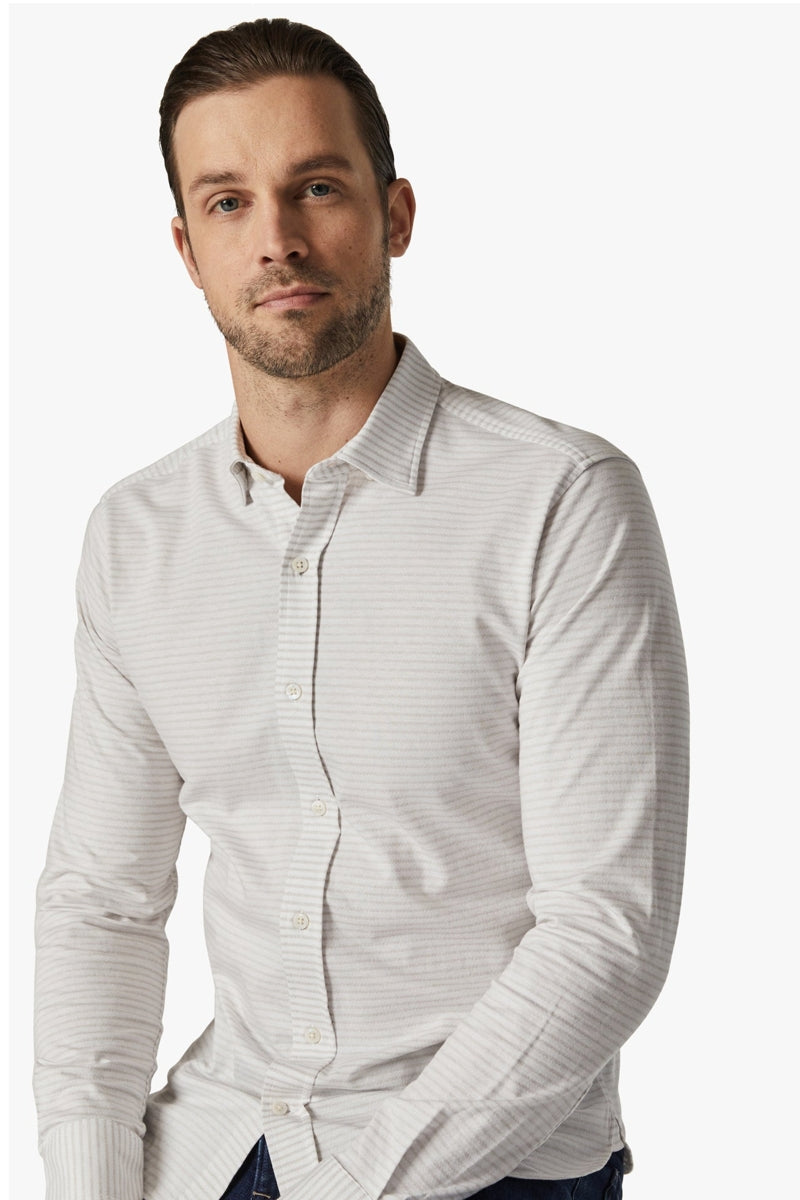 Wholesale,34 Heritage, 34 Heritage Taupe Horizontal Stripe Jacquard Shirt, Tan, Small-42-TagS