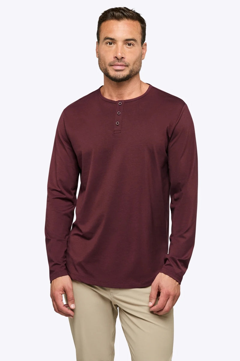 Wholesale,CUTS, CUTS Deep Cranberry Curve-Hem Buttery Soft Henley, Red, Large-43-TagL