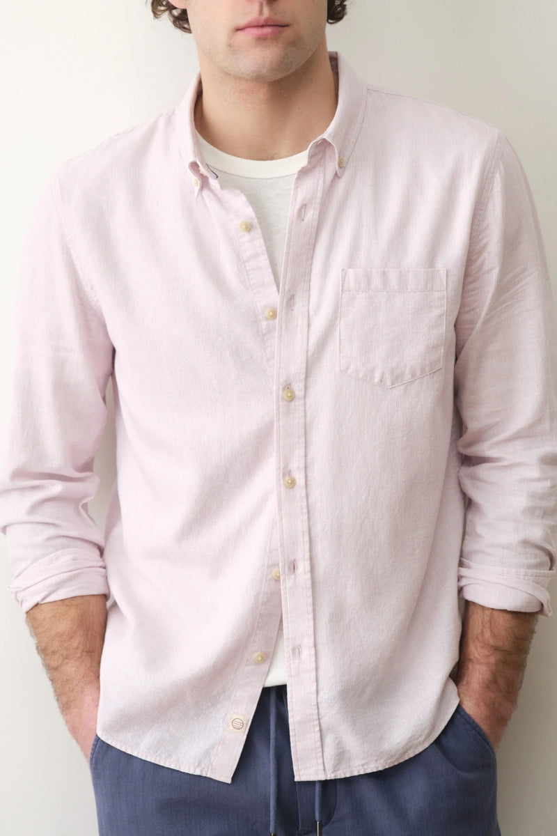 Wholesale,Marine Layer, Marine Layer Lavender Mist Pinstripe Hemp Shirt, Purple, Medium-44-TagM