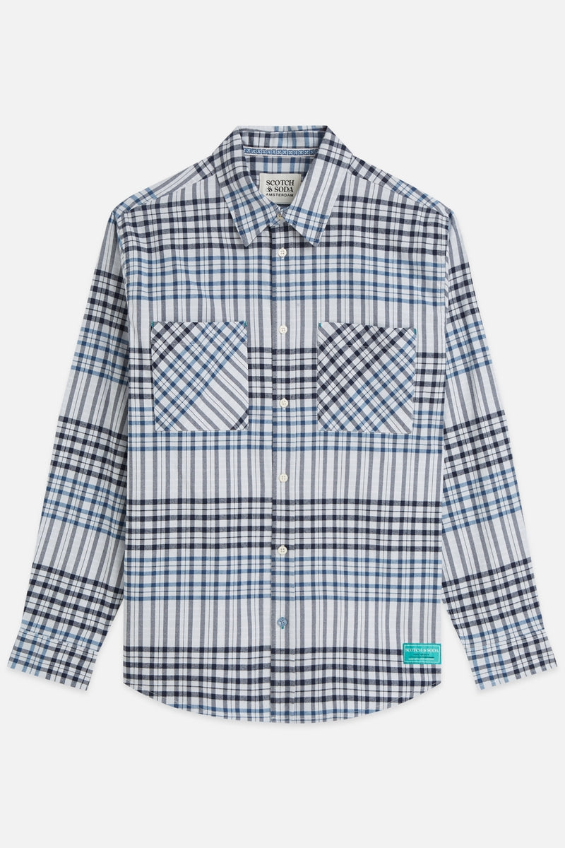 Wholesale,Scotch & Soda, Scotch & Soda Grey/ Blue Flannel Checked Shirt, Blue, Large-48-TagLExtra Extra Large-52-TagXXLMedium-46-TagMExtra Large-50-TagXLSmall-44-TagS