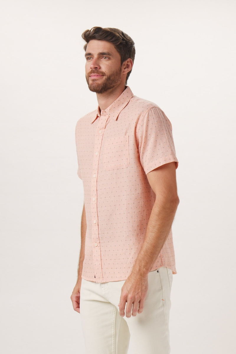 Wholesale,The Normal Brand, The Normal Brand Pastel Orange Dobby Short Sleeve Button Up Shirt, Orange, Large-45-TagL