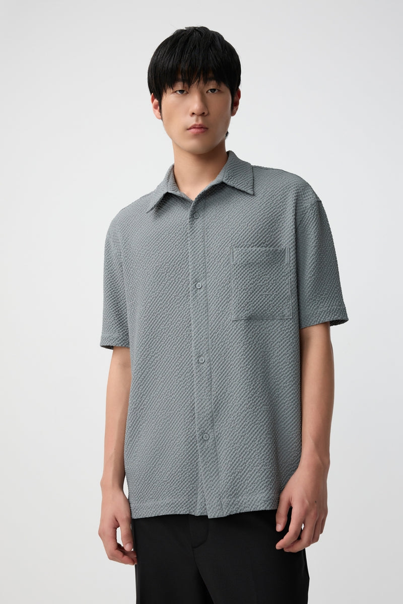 Direct From Brand,FYNE, FYNE Grey Seersucker Stretch Moisture Absorption Shirt, Grey, Medium-46-TagMLarge-48-TagLExtra Large-50-TagXL