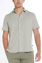 Civil Society Sage Green Knit Striped Jacquard Short Sleeve Shirt