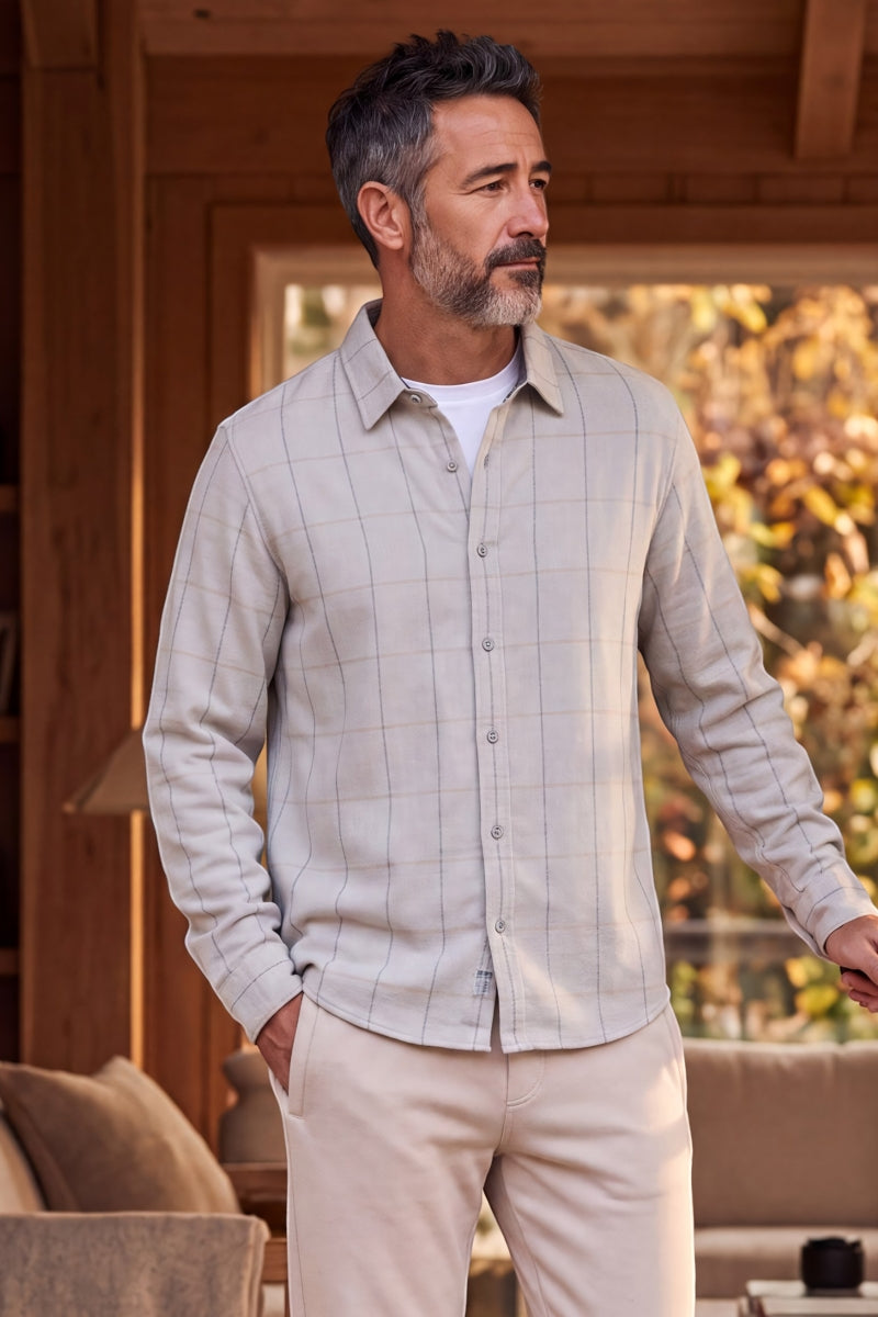 Wholesale,Fundamental Coast, Fundamental Coast Lt Grey Plaid Brushed Knit Flannel Shirt, Grey, Medium-43-TagMLarge-46-TagLExtra Large-50-TagXL