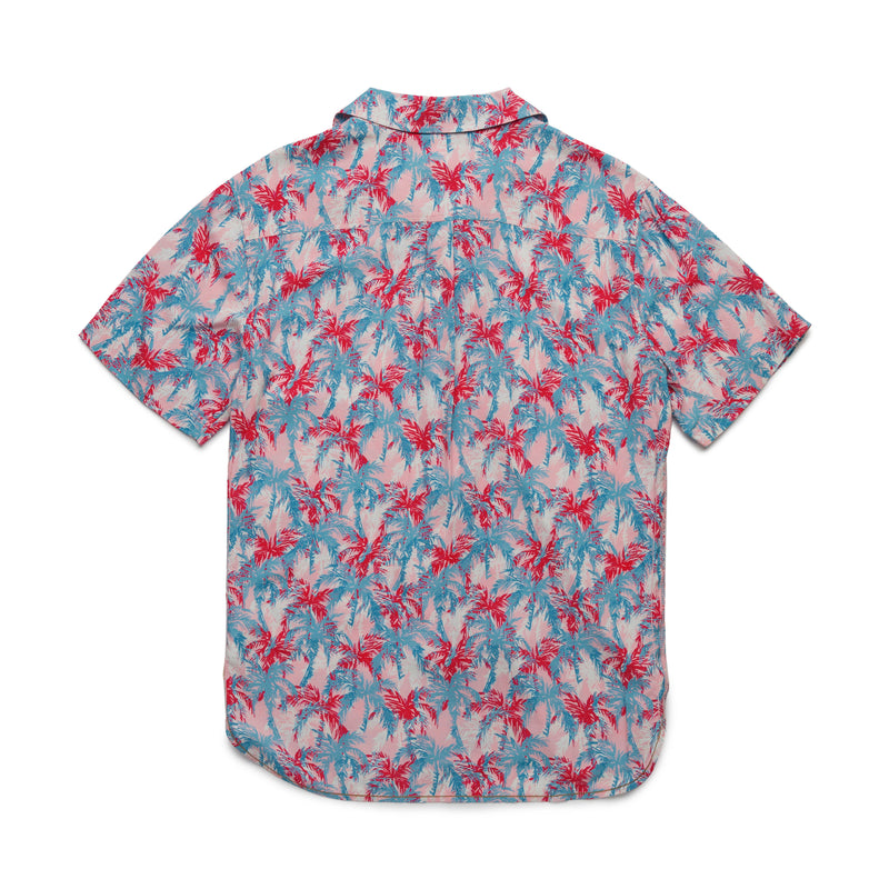Surfside Supply Bright Pink Tropical Palm Print Camp Collar Short Sleeve Shirt