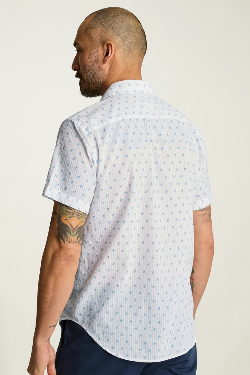 Wholesale,Bonobos, Bonobos White with Blue Lundi Leaves Print Seersucker Shirt, White, Medium-42-TagM