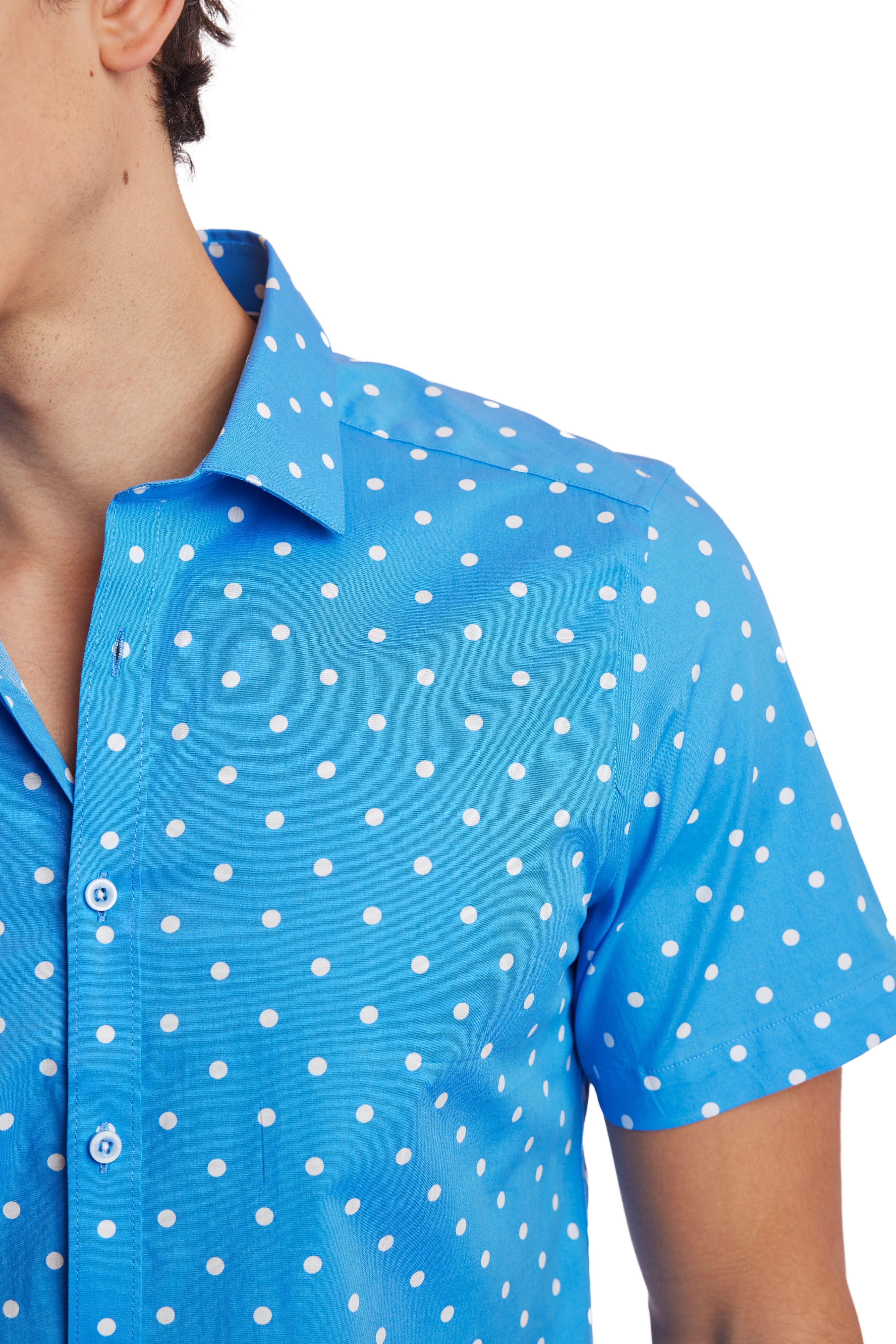 Wholesale,Paisley & Gray, Paisley & Gray Sky Blue/White Polka Dot Print Short Sleeve Shirt, Blue, Small-38-TagSSmall-40-TagMSmall-39-TagMMedium-43-TagLLarge-46-TagXLExtra Large-48-TagXXLExtra Large-49-TagXXL