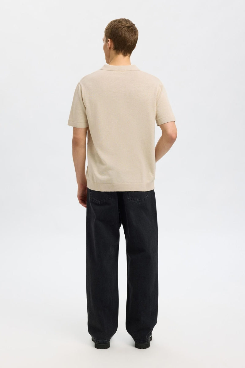 Wholesale,Selected Homme, Selected Homme Oatmeal Knitted Open V Polo, Tan, Small-40-TagS