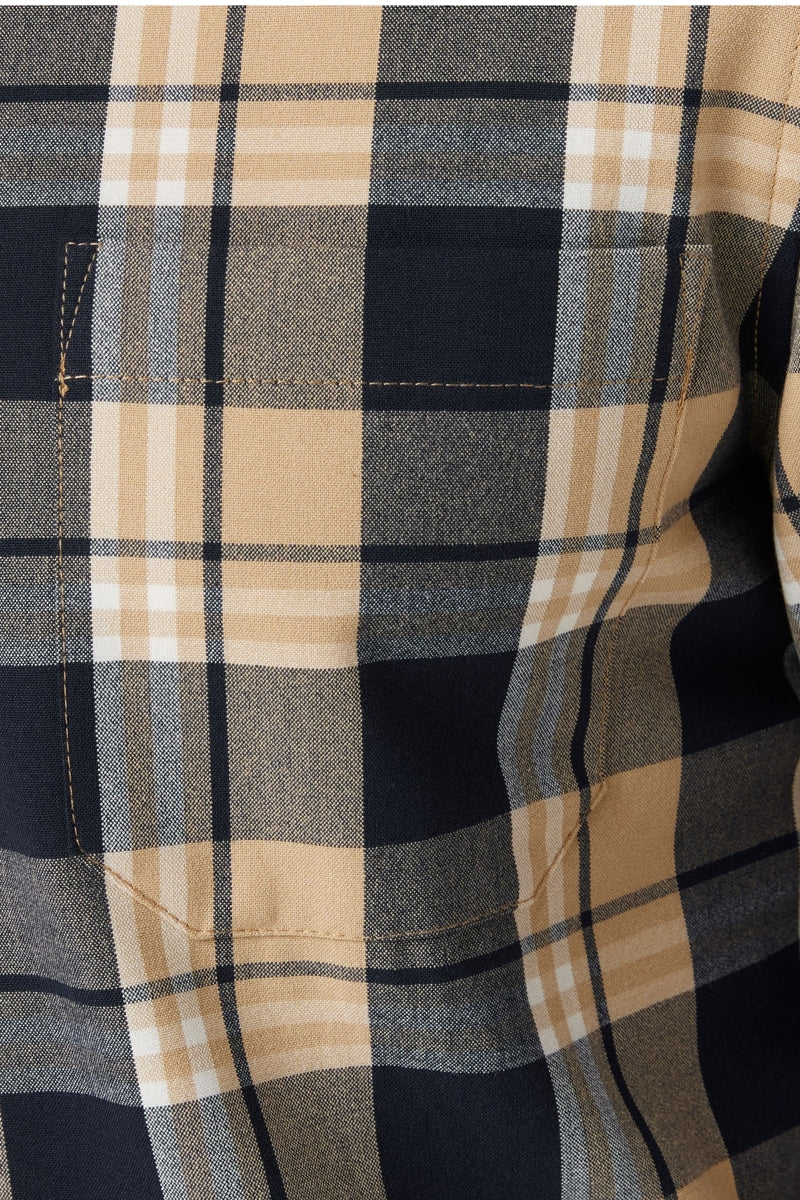 Wholesale,Mizzen + Main, Mizzen + Main Khaki/Navy Plaid Trim Flannel Shirt, Tan, Medium-42-TagMLarge-46-TagLExtra Large-48-TagXL