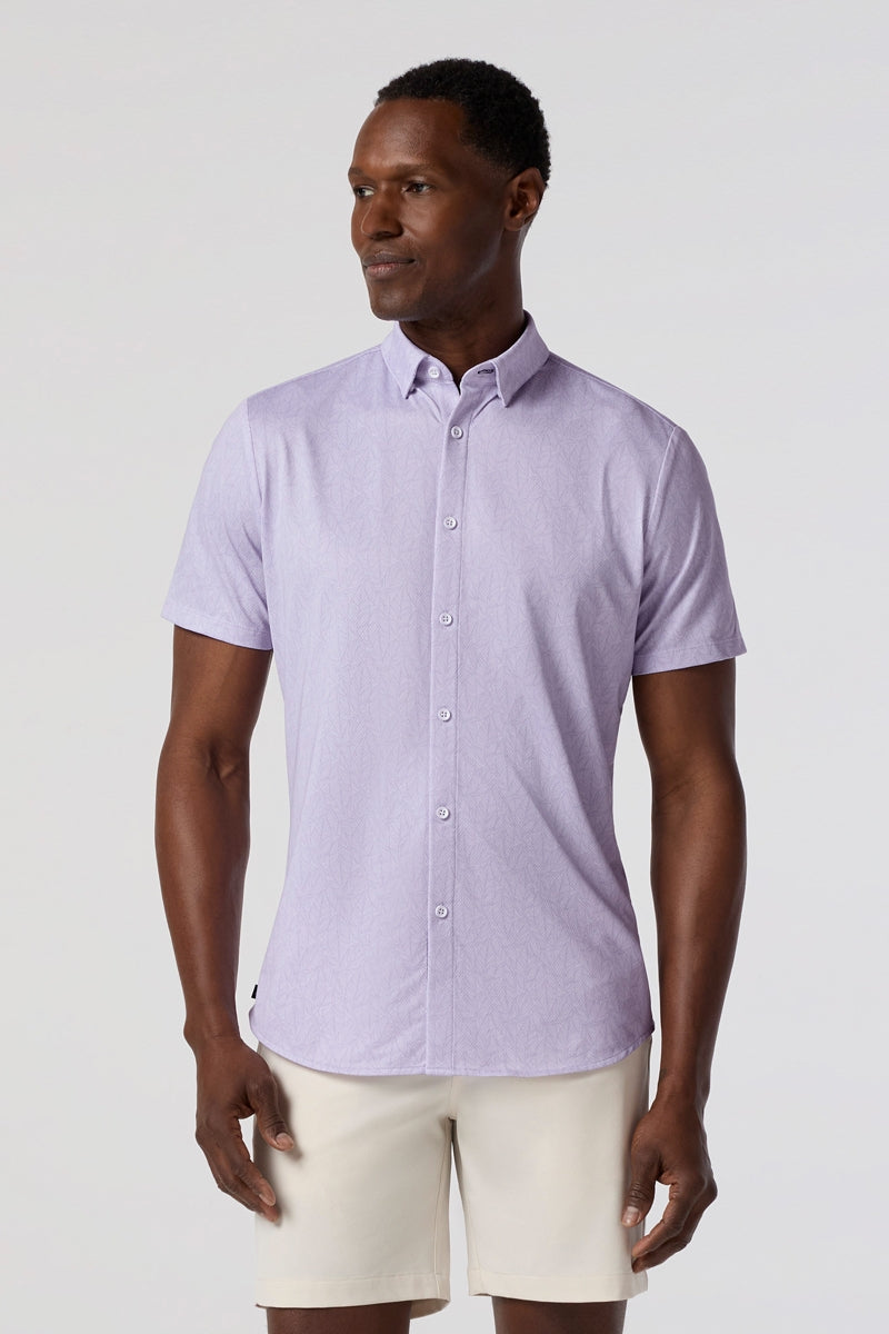 Wholesale,Mizzen + Main, Mizzen + Main Lilac Leaves Print No-Tuck Trim Shirt, Purple, Large-46-TagL