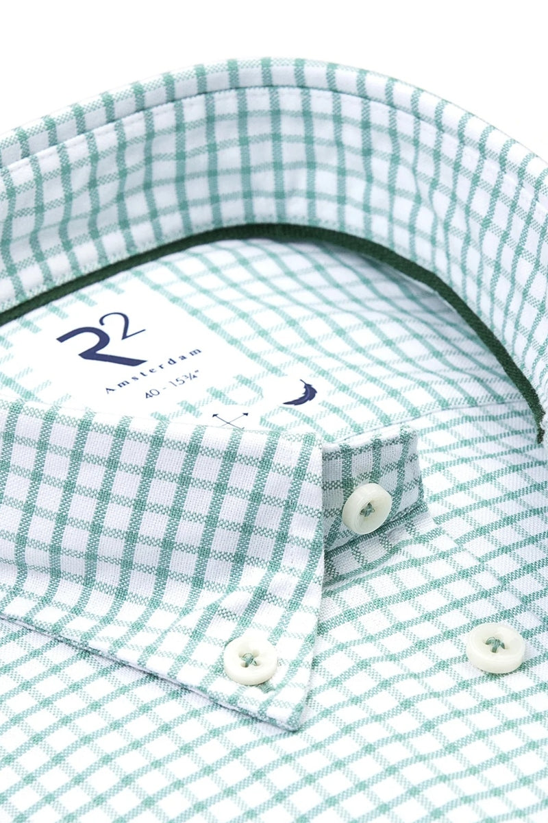Direct From Brand,R2 Amsterdam, R2 Amsterdam Green/White Checkered Oxford Shirt, Green, Large-46-Tag42