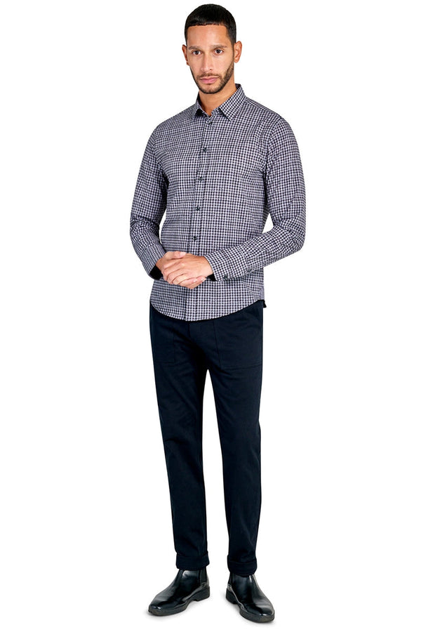 Brooklyn Brigade Grey/Black Micro Check 4-way Stretch Shirt