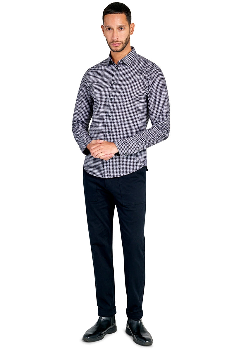 Faire,Brooklyn Brigade, Brooklyn Brigade Grey/Black Micro Check 4-way Stretch Shirt, Grey, Medium-41-TagM