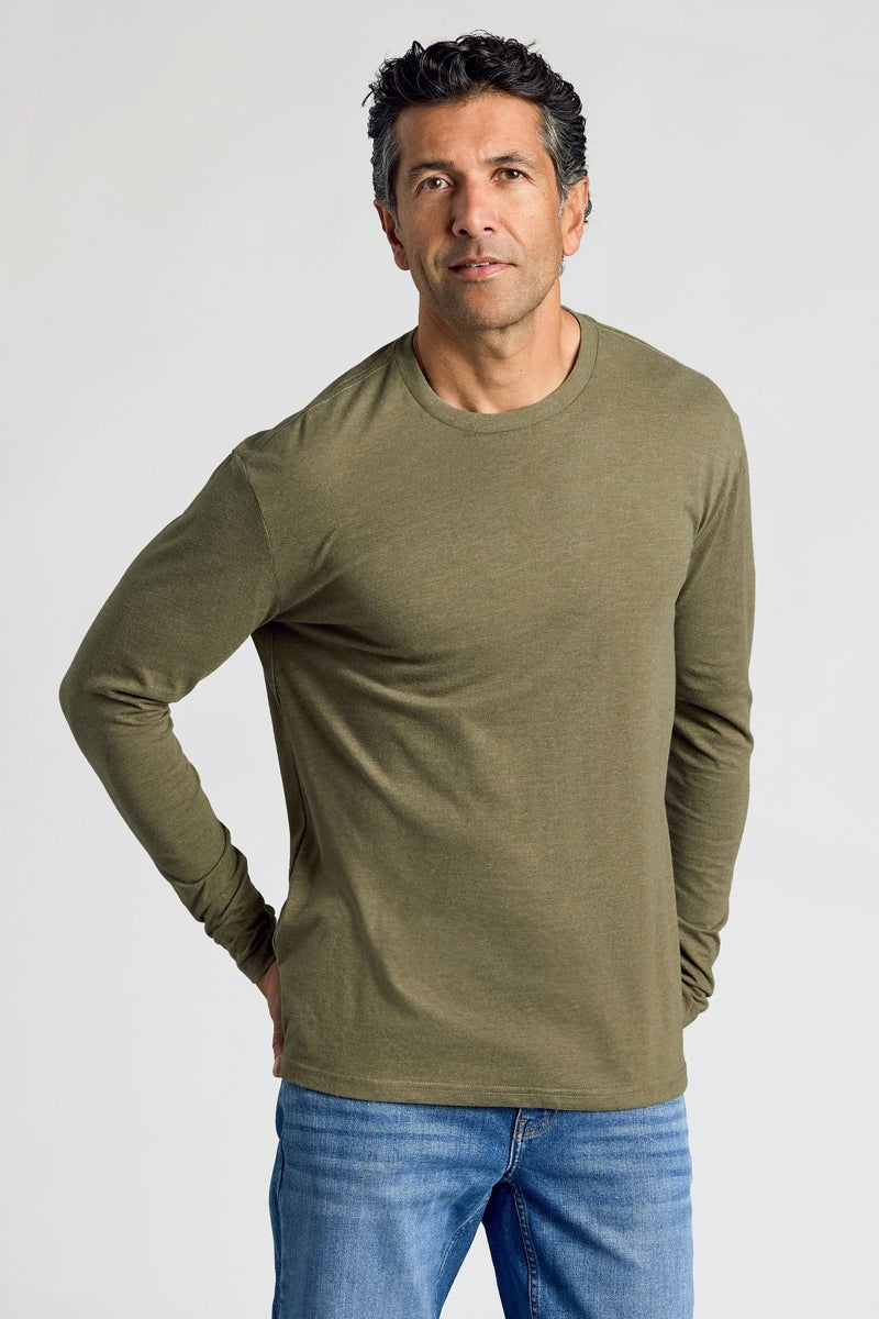 Faire,True Classic, True Classic Heather Military Green Long Sleeve T-Shirt, Green, Large-43-TagL