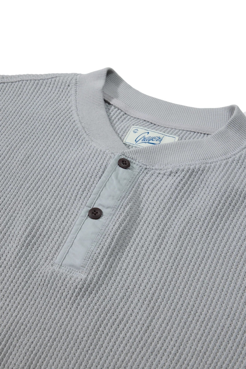 Faire,Grayers, Grayers Grey Hefty Waffle Knit Stretch Henley, Grey, Large-47-TagL