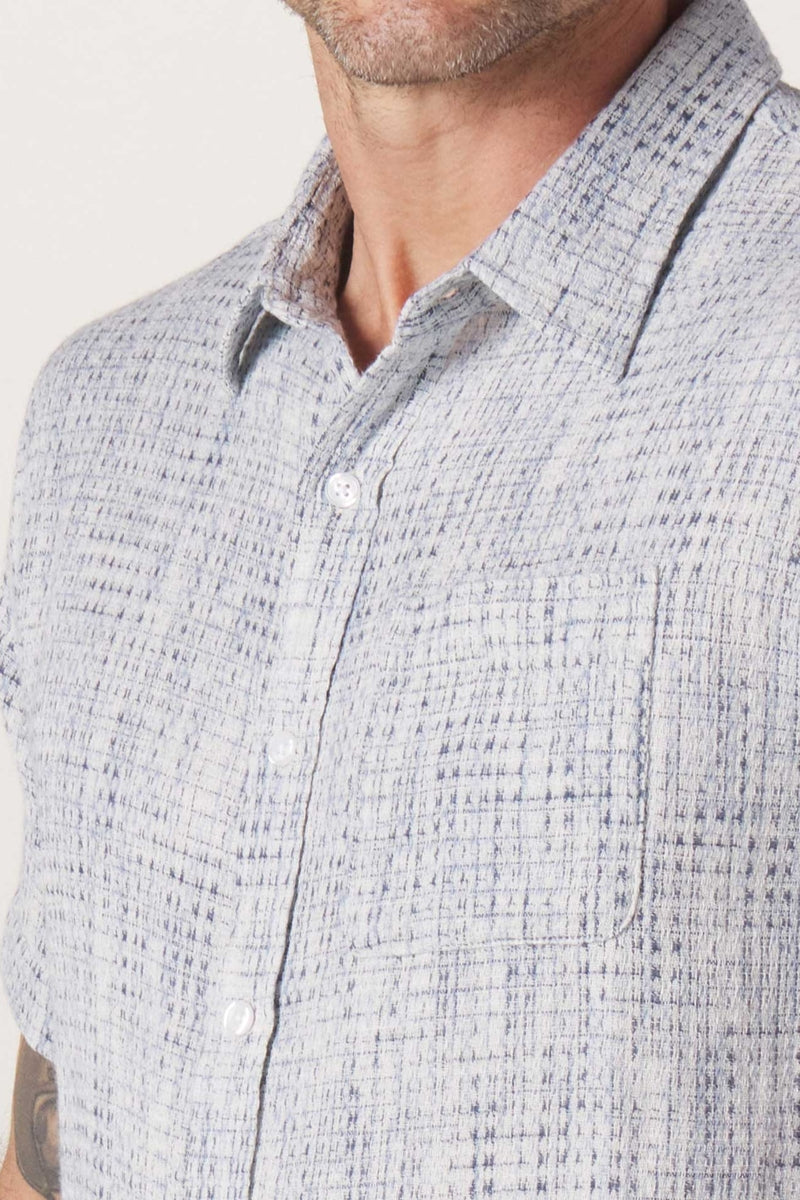 Wholesale,The Normal Brand, The Normal Brand Light Blue Woven Freshwater Short Sleeve Button Up Shirt, Blue, Small-40-TagS