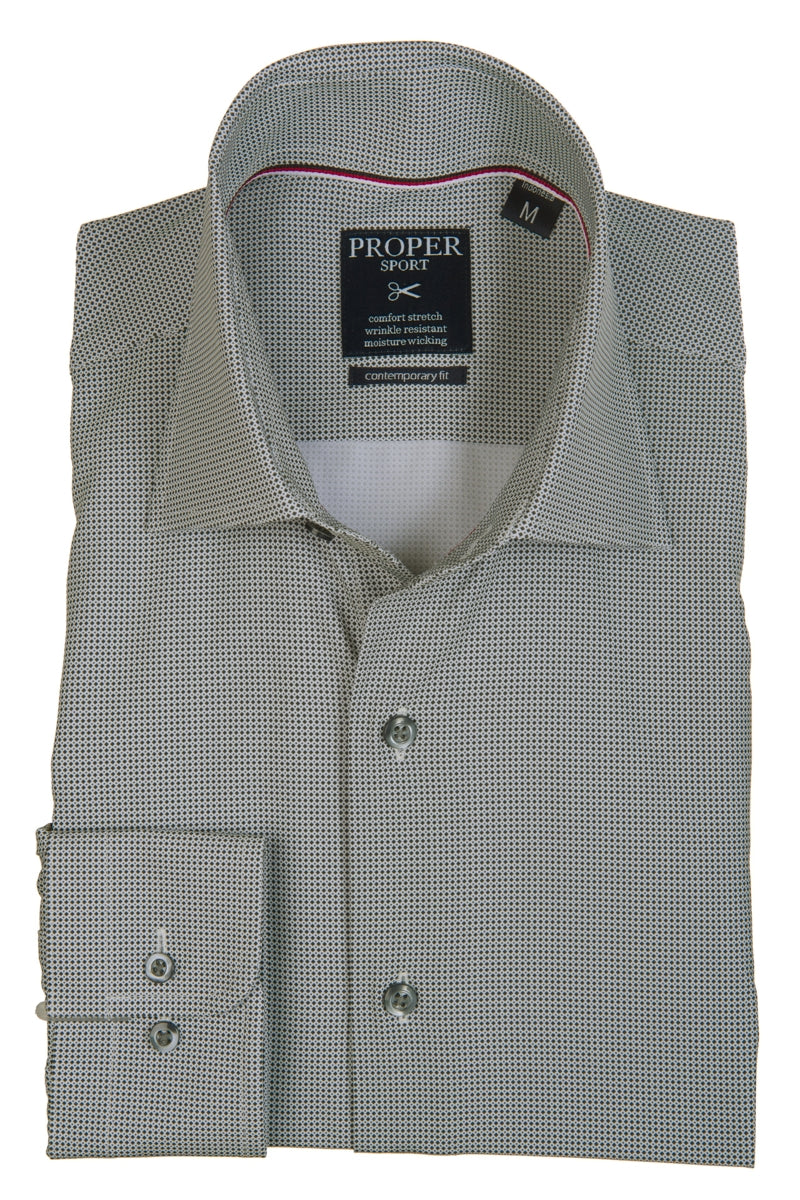 Proper Sport Charcoal Geo Print Four-way Stretch Dress Shirt