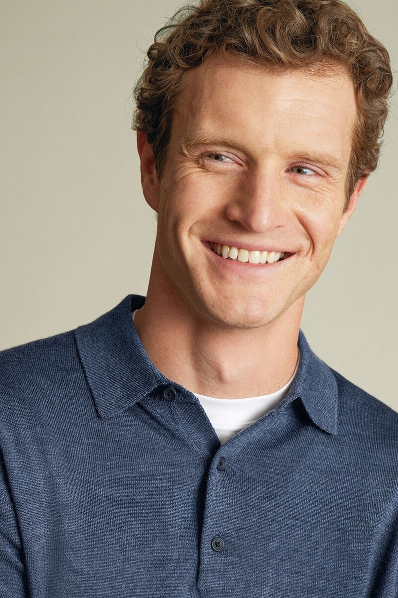 Wholesale,Charles Tyrwhitt, Charles Tyrwhitt Indigo Pure Merino Wool Sweater Polo, Blue, Extra Large-48-TagXLExtra Extra Large-51-TagXXL