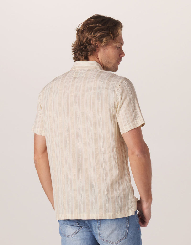 The Normal Brand Beige Stripe Puckered Texture Freshwater Camp Button Up Shirt