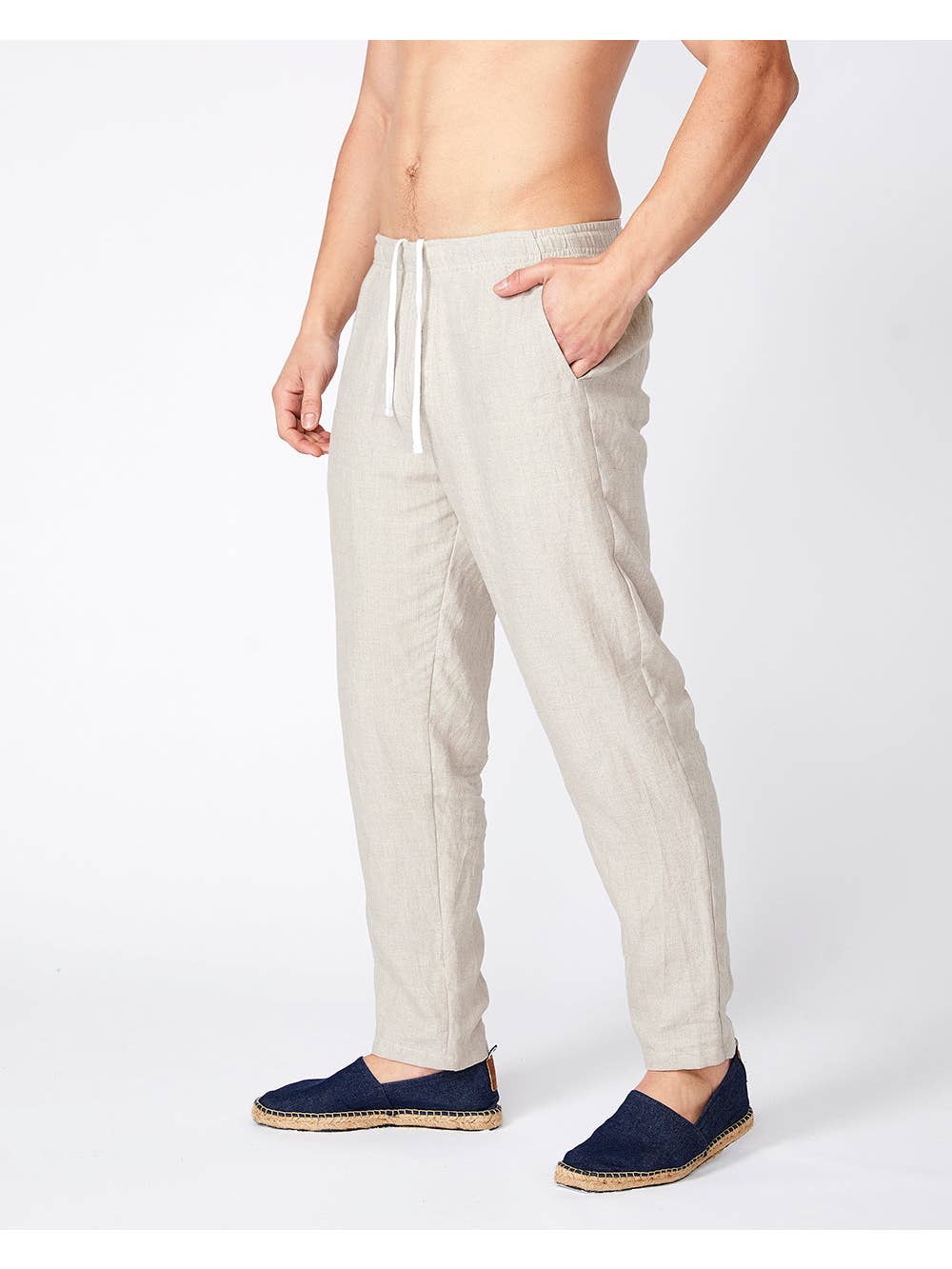 Faire,Merlino Street, Merlino Street Beige Linen Long Pants, Tan, 32W-30.5L-TagL