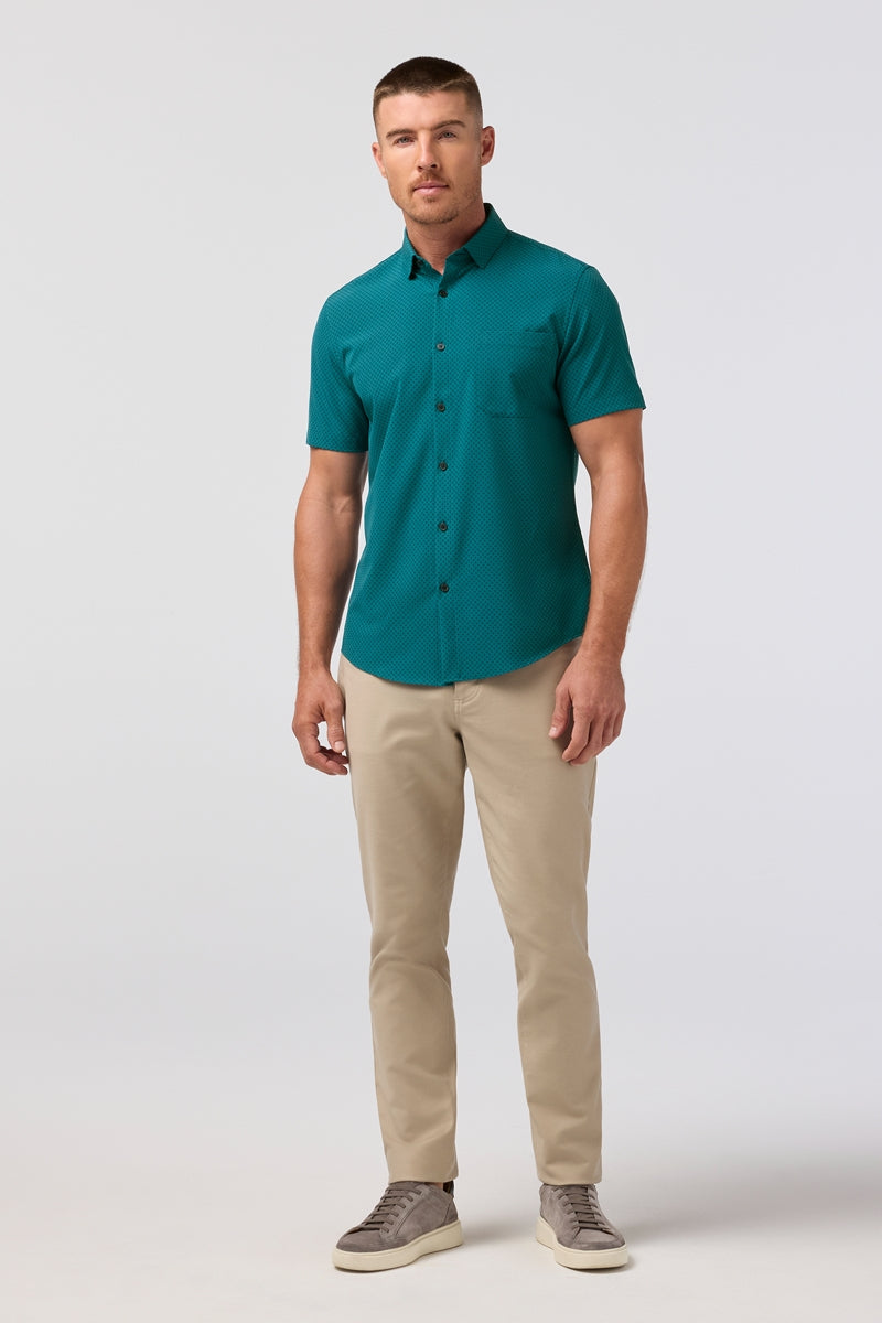 Wholesale,Mizzen + Main, Mizzen + Main Dark Teal Clover Print Trim Shirt, Green, Medium-43-TagMLarge-46-TagLExtra Large-49-TagXL